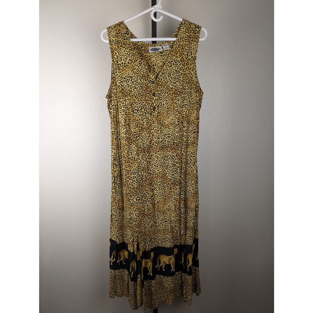 Vintage MTB Meant To Be Midi Length Rayon Sundress Cheetah Leopard Print